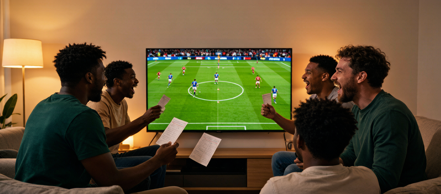Friends watching football and running a betting pool